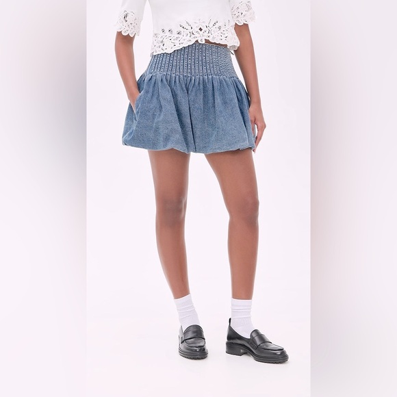 J. Crew Smocked Denim Chambray Skirt With Pockets L - Picture 1 of 8